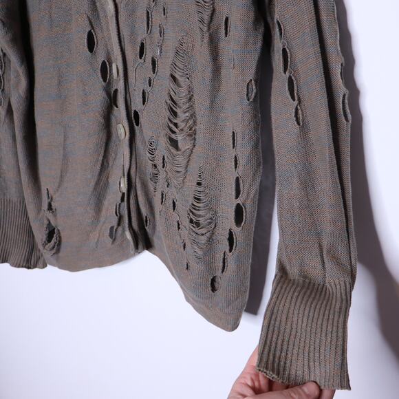 BCBGENERATION Distressed Sweater Marled Fern Taupe Cardigan Casual Women's M - Picture 5 of 12